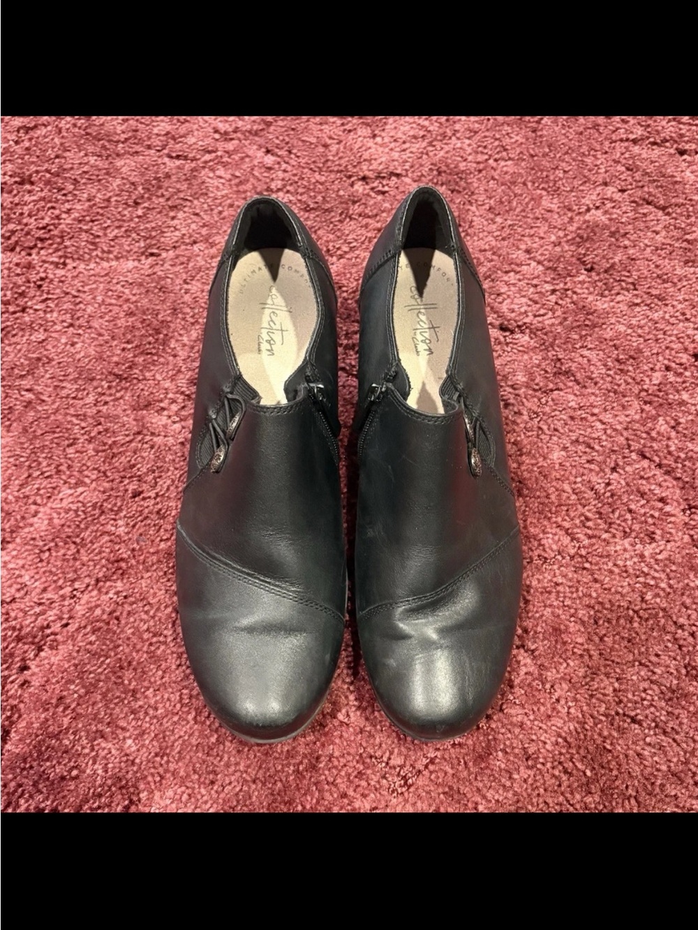 Clarks Black Slip-On Leather Ankle Boots